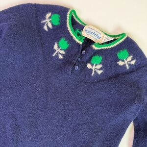 Vintage 80s Susan Bristol Shetland Wool Sweater Women's 34 Navy Twee Coquette